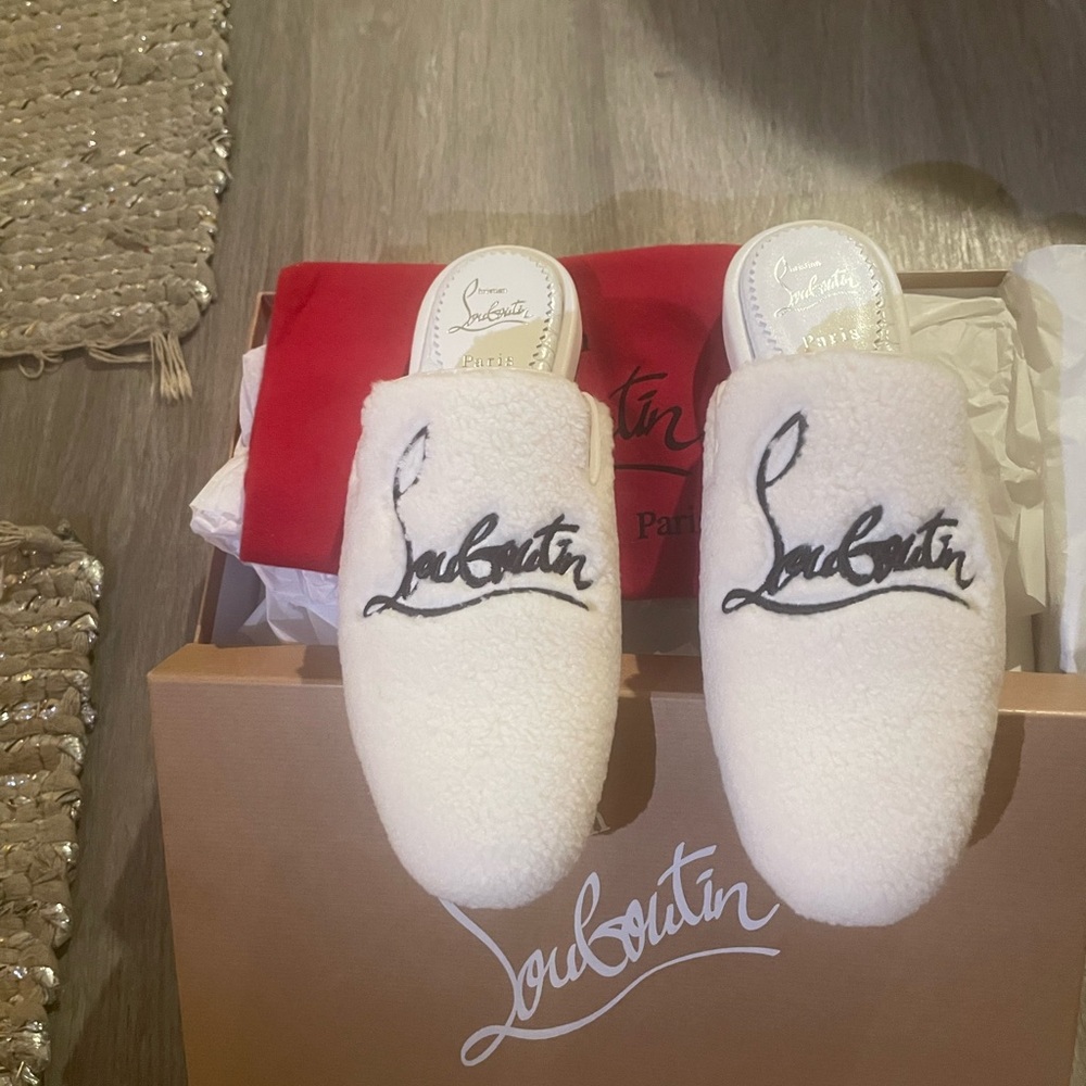 Christian Louboutin White Slippers with Red Soles